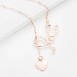 Rose Gold Heart & Stethoscope Necklace